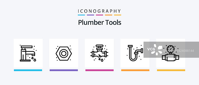 包含水管工的5号水管工线性图标包图片素材