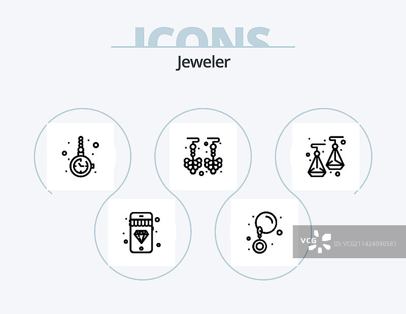 珠宝首饰线条图标合集，5个珠宝设计图片素材