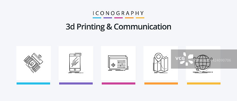 3D打印和通信线条5图标包图片素材
