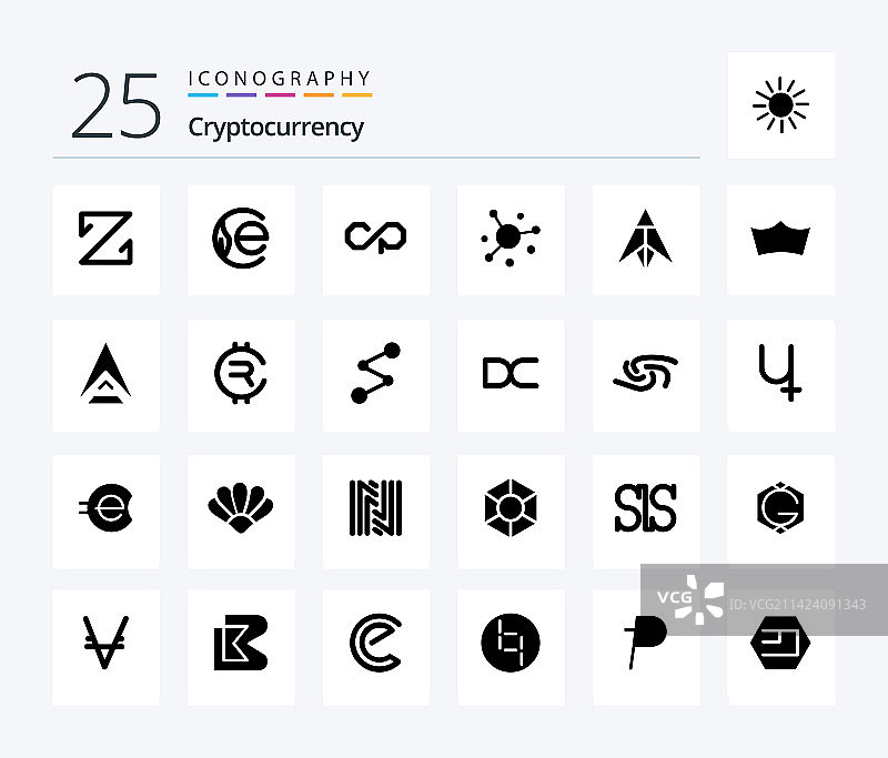 25个加密货币实体字形图标图片素材
