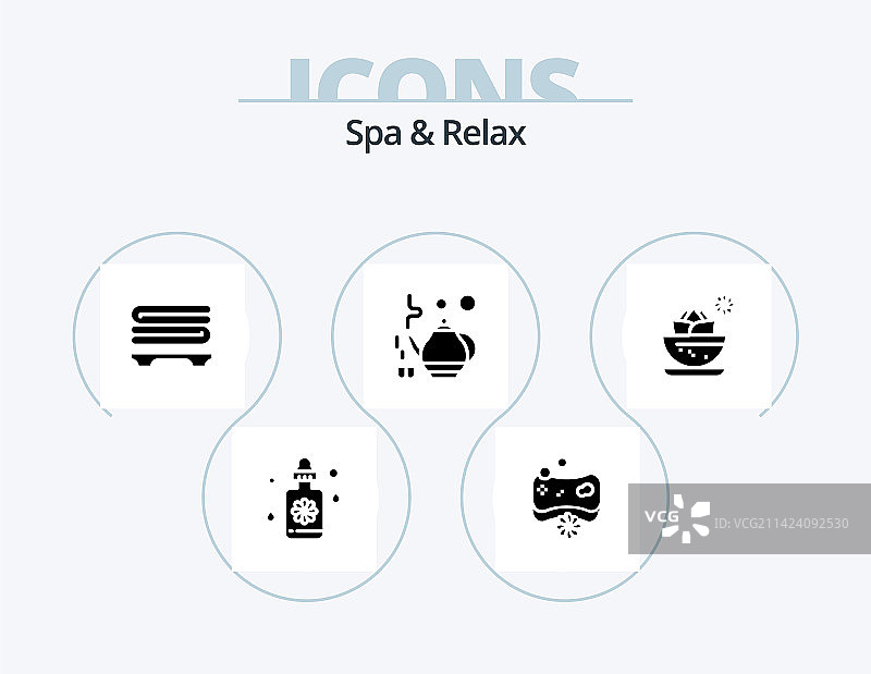 水疗和放松Glyph图标包，5个图标设计图片素材
