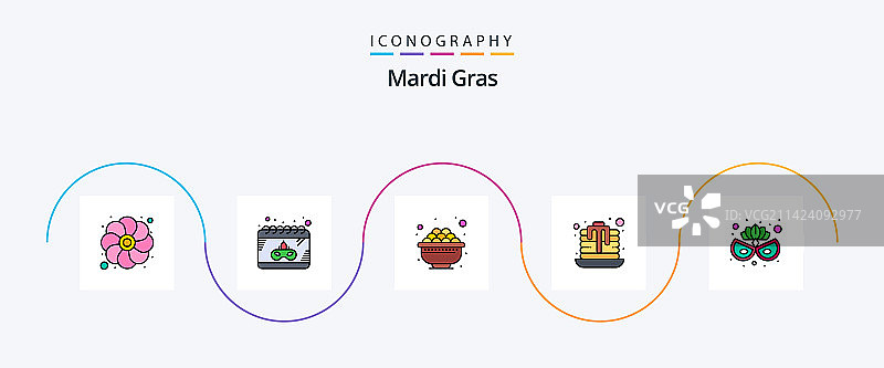 狂欢节线性填充风格图标套装图片素材
