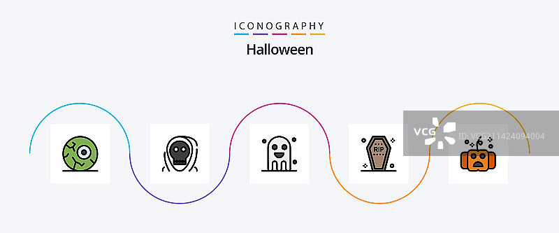 万圣节线性填充扁平风格图标包图片素材