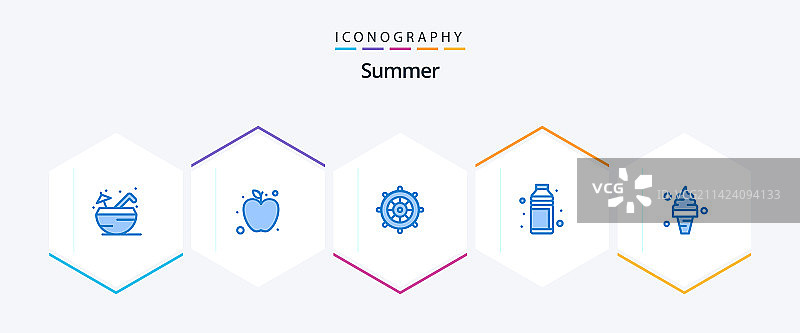 包含海滩元素的夏季蓝色图标包25图片素材
