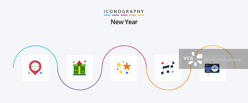 包含照片的新年扁平风格5图标包图片素材