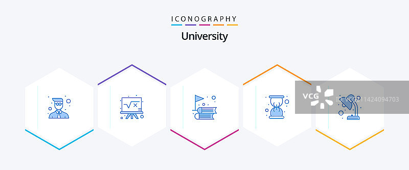 包含灯光的25个蓝色大学图标包图片素材