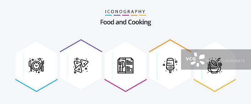 包含沙拉菜单的25个线条美食图标包图片素材