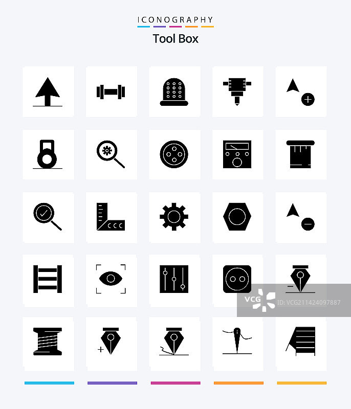创意工具25个字形实体黑色图标包图片素材