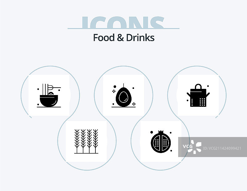 5个食品饮料字形图标设计图片素材