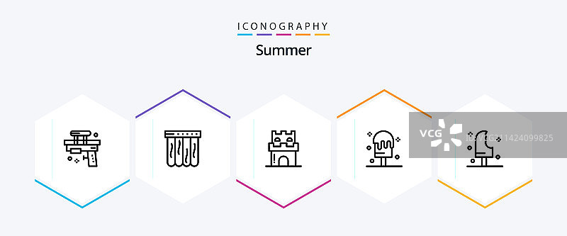 夏季25个线性图标包，包括食品夏季图片素材