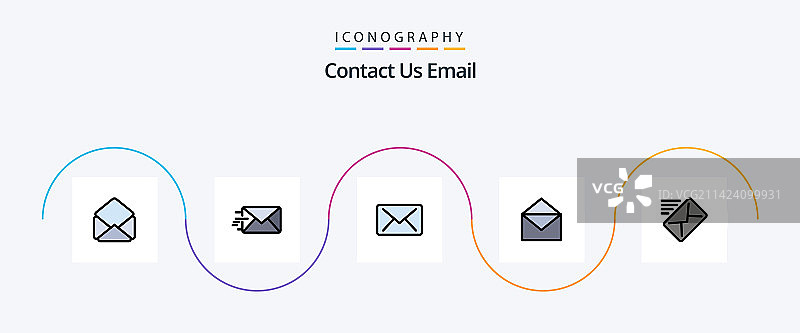 电子邮件线条填充扁平5图标包，包括图片素材