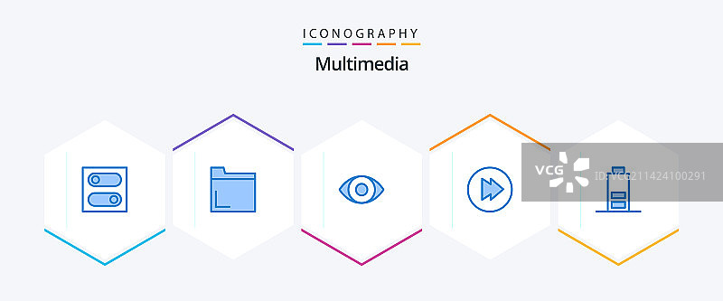 多媒体蓝色图标包，包含全景元素图片素材