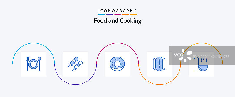 蓝色食物餐具图标套装图片素材