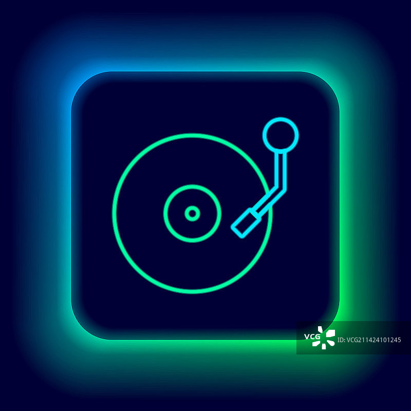带有黑胶唱片的发光霓虹灯黑胶播放器图片素材