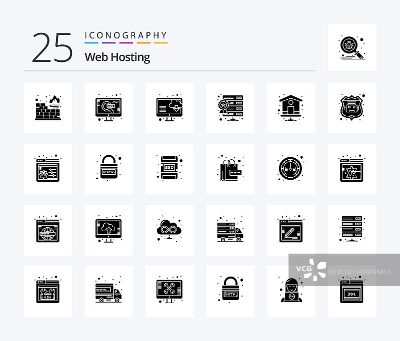 包含Web托管的25个实体字形图标包图片素材