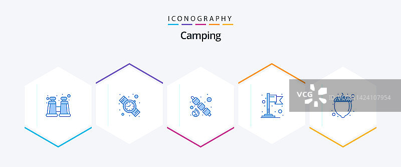 露营蓝色图标包（含坚果食物）图片素材