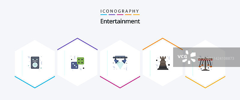 包含摇滚的25个娱乐扁平风格图标包图片素材