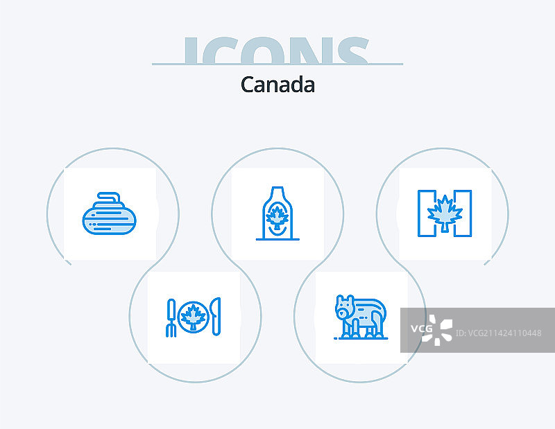 加拿大蓝色图标套装：五款图标设计，含旗帜和枫叶元素图片素材