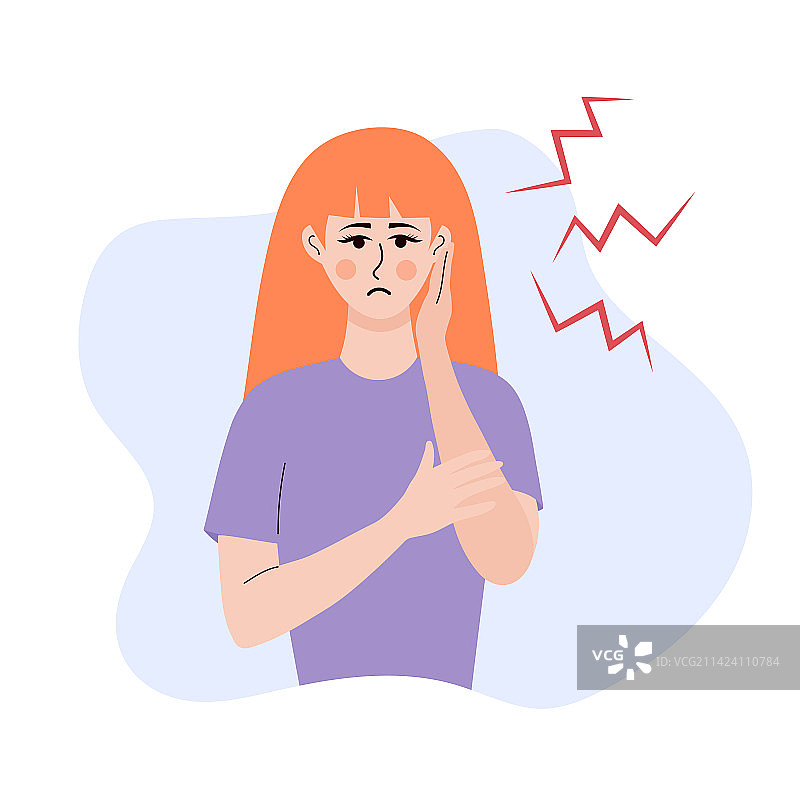 耳朵疼痛的悲伤女子图片素材