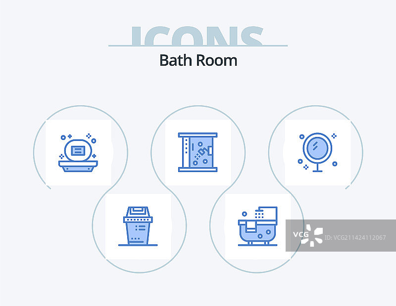 蓝色浴室图标包（含镜子）图片素材