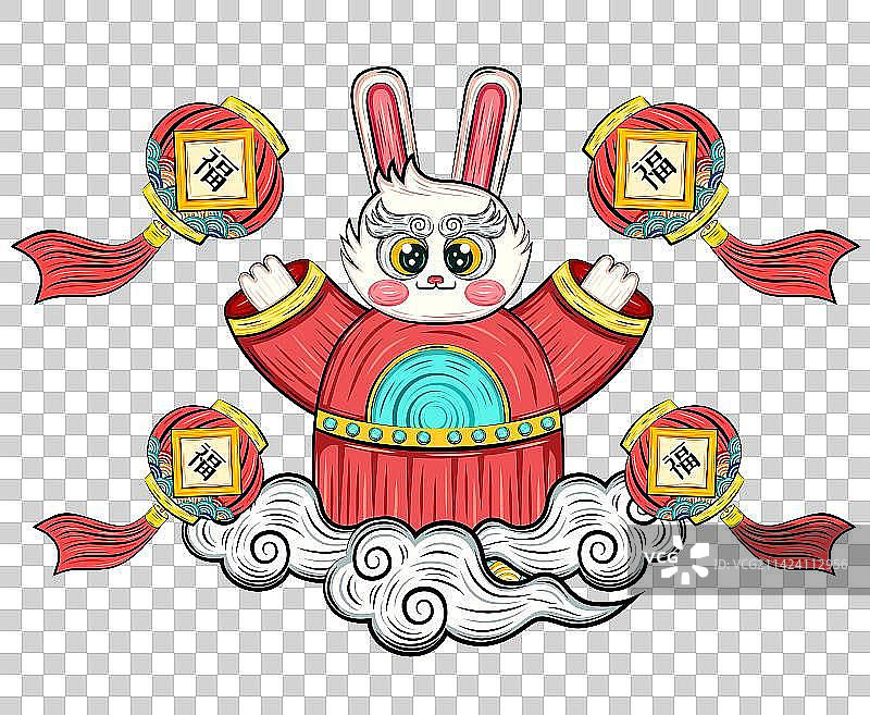 国潮兔子灯笼送福兔年春节矢量插画素材图片素材