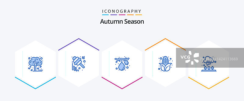 包含云食物罐的25个蓝色秋季图标包图片素材