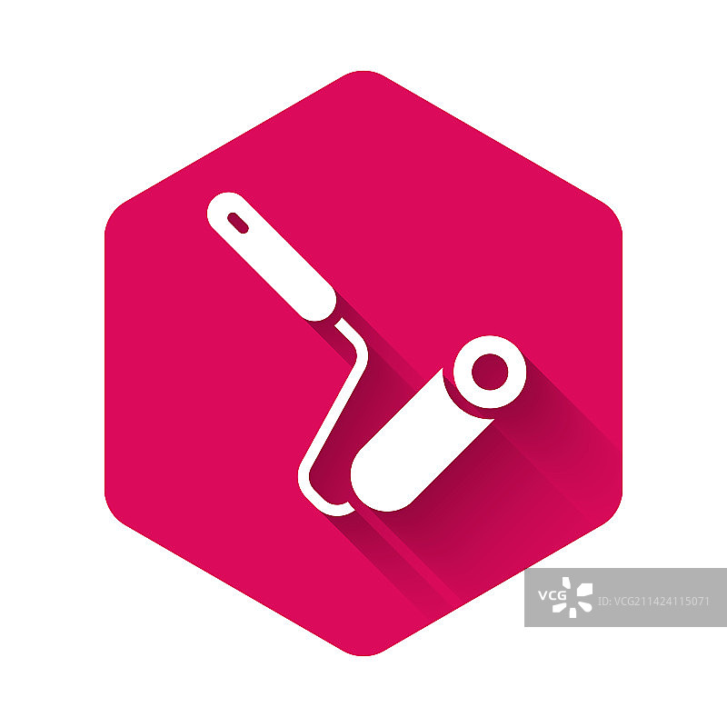 带有长阴影的白色油漆滚筒刷图标图片素材