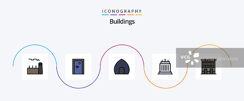 包含内容的建筑物线条填充扁平5图标包图片素材