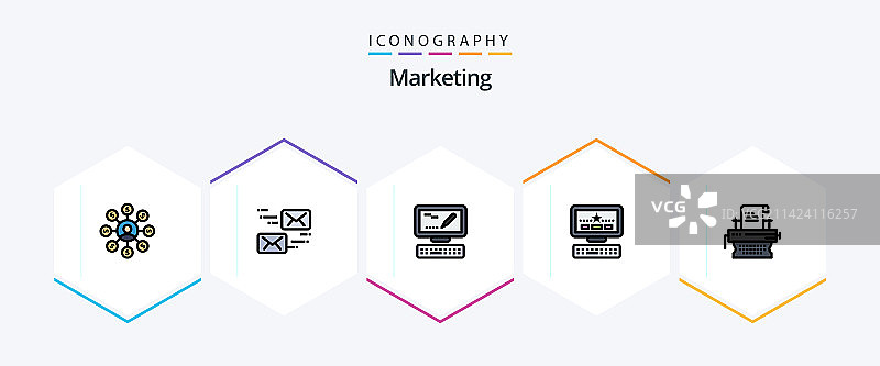 包含25个填充线条图标的营销包图片素材