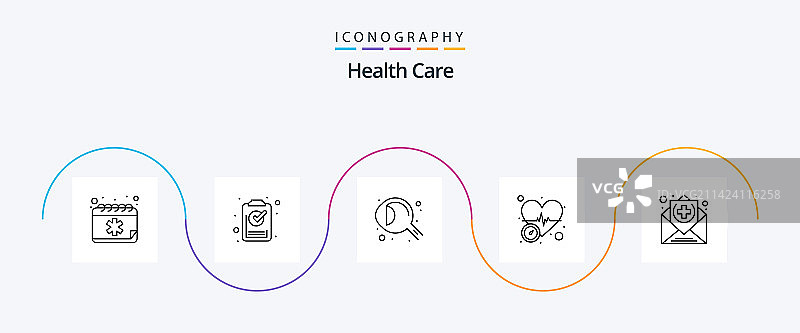 包含字母的医疗保健线性5图标包图片素材