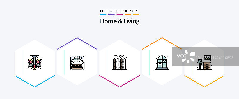 家居生活25个填充线性图标包图片素材