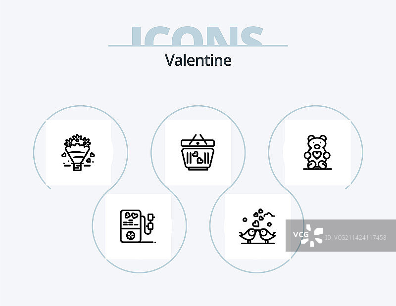 情人节线条图标包，5个新娘主题图标设计图片素材