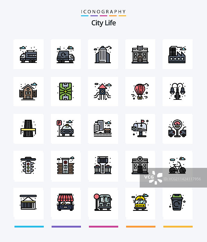 创意城市生活25线填充图标包图片素材