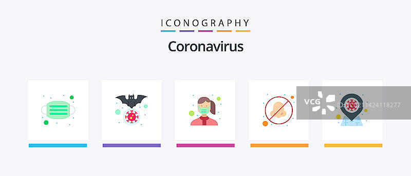 包含避免接触鼻子的冠状病毒扁平风格图标包图片素材