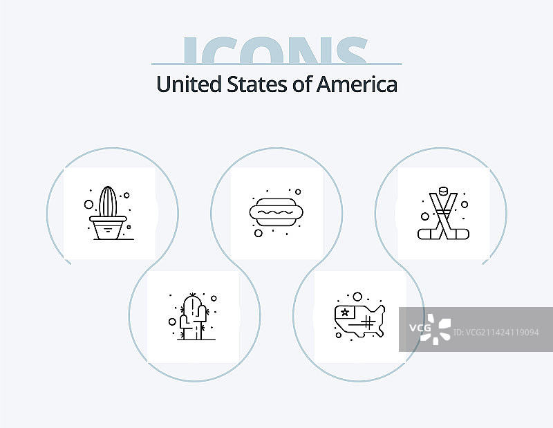 包含军队苏打的美国线性风格5图标设计图片素材