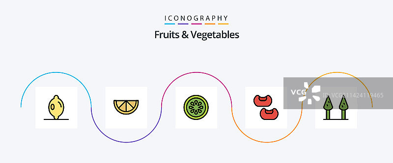 水果和蔬菜线性填充扁平5图标图片素材