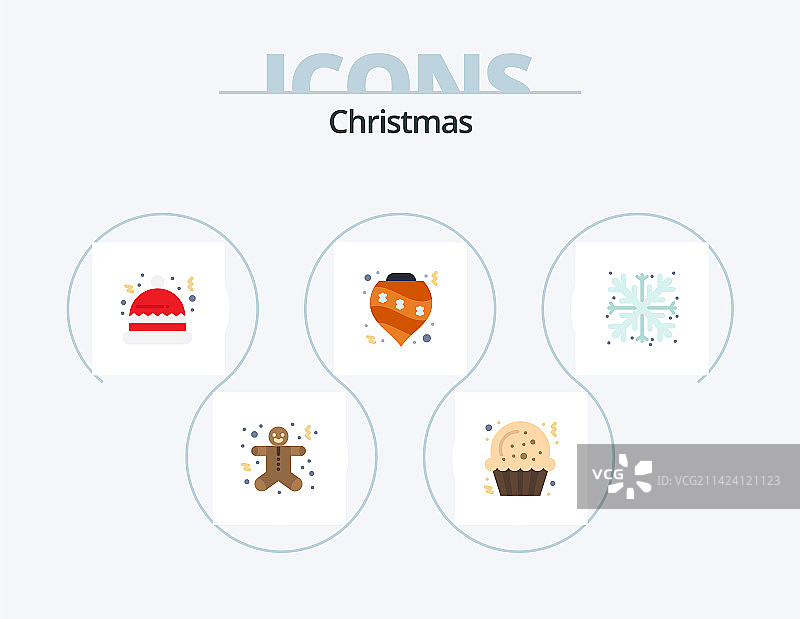 圣诞节扁平图标包，5个雪花图标设计图片素材
