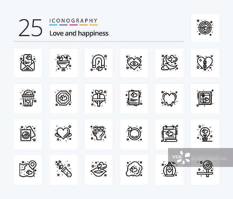 包含月亮约会爱心的线性图标图片素材