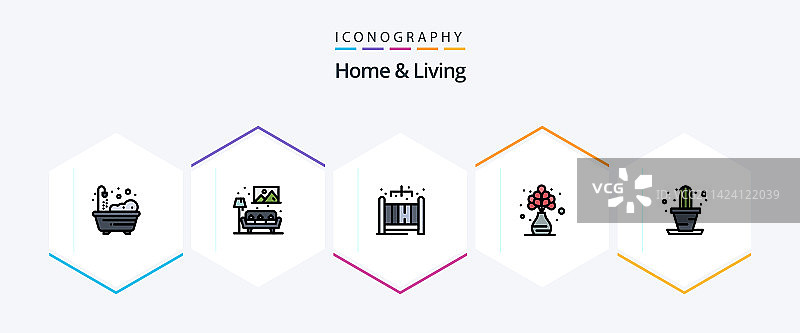 家居生活25个填充线性图标包图片素材