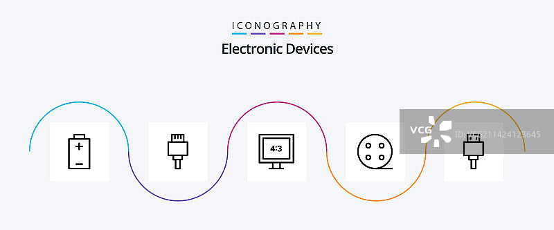 包含USB电视的设备线条5图标包图片素材