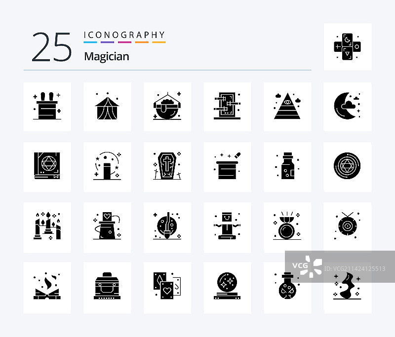 魔术师25个实体字形图标包，包括图片素材