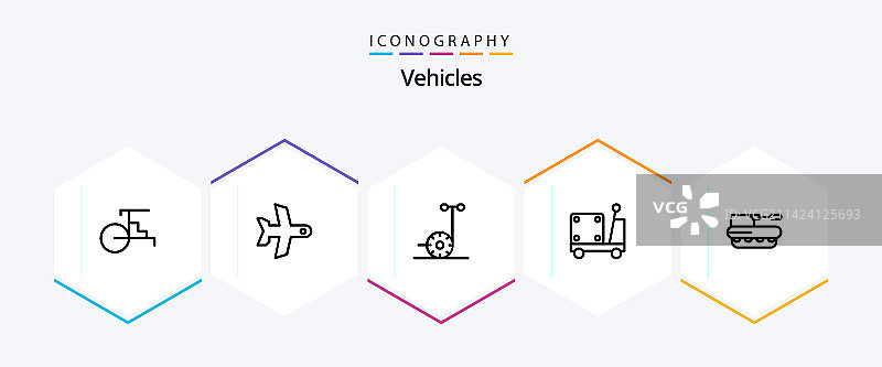包含军用车辆的25个线性车辆图标包图片素材