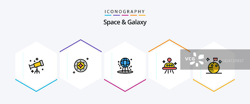太空和星系25个填充线性图标包图片素材