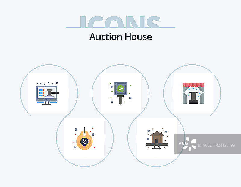 拍卖扁平图标包5个图标设计标签标记图片素材