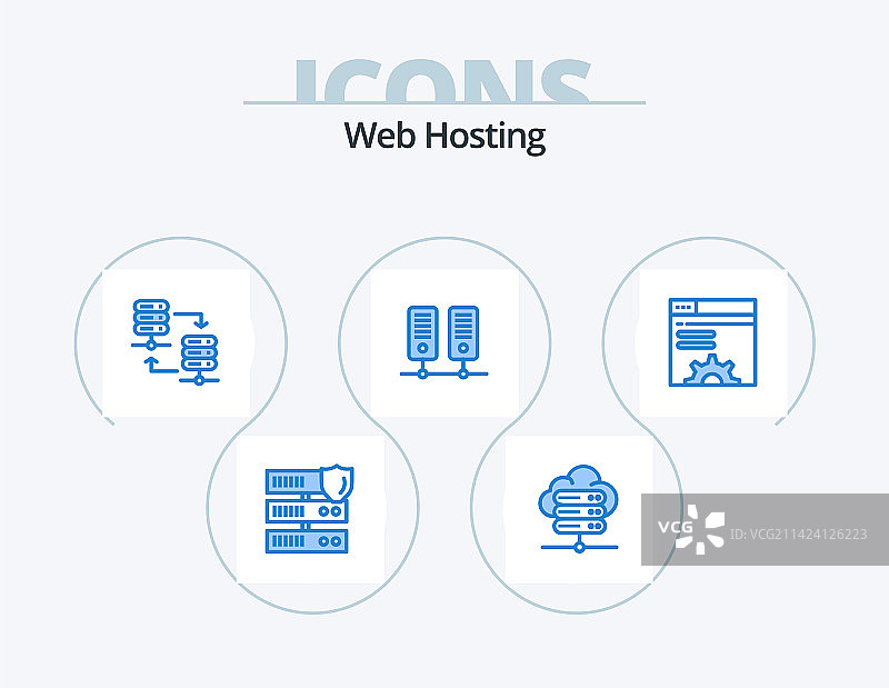 蓝色Web托管图标5个图片素材