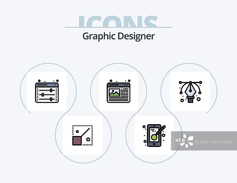 图形设计师线性填充图标包5个图片素材