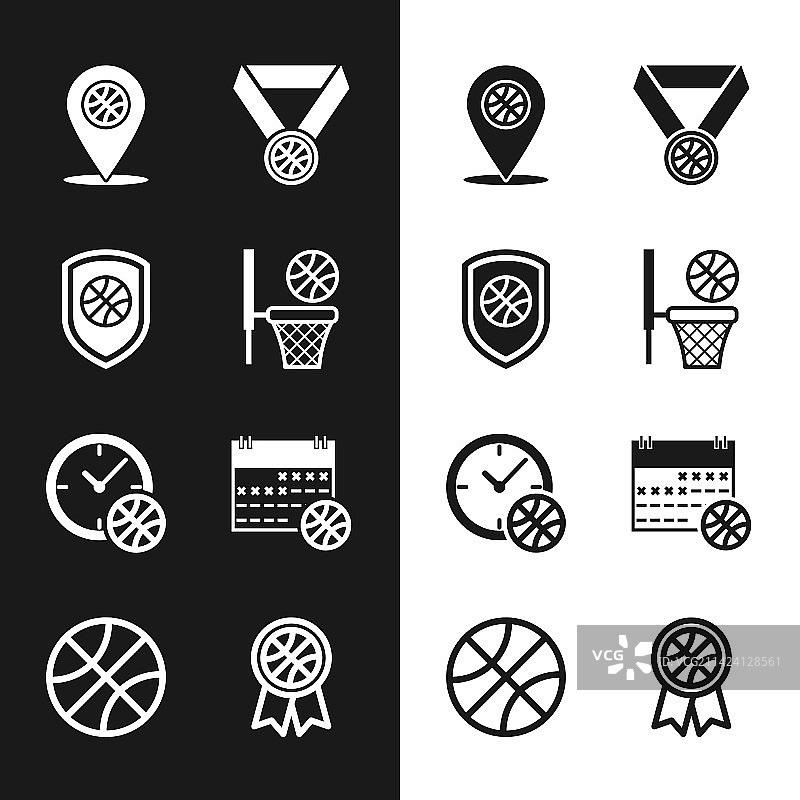 篮球与篮筐盾牌套装图片素材