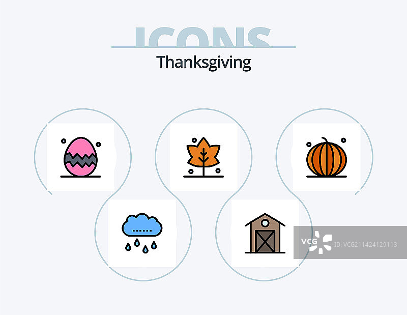 感恩节线性填充图标包5个图标设计图片素材