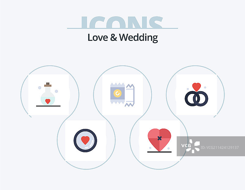 爱与婚礼扁平风图标包5个图标设计图片素材
