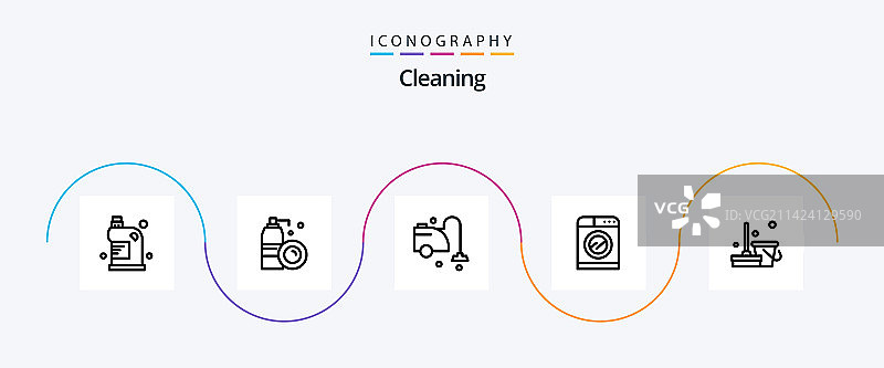 清洁线条图标包5，包含扫帚洗涤图片素材
